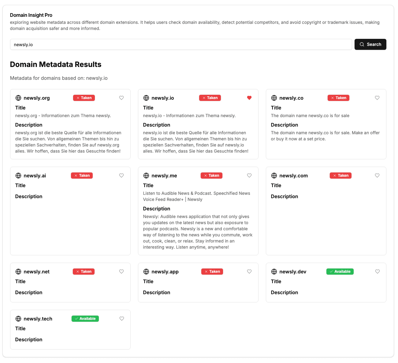 Domain name meta info