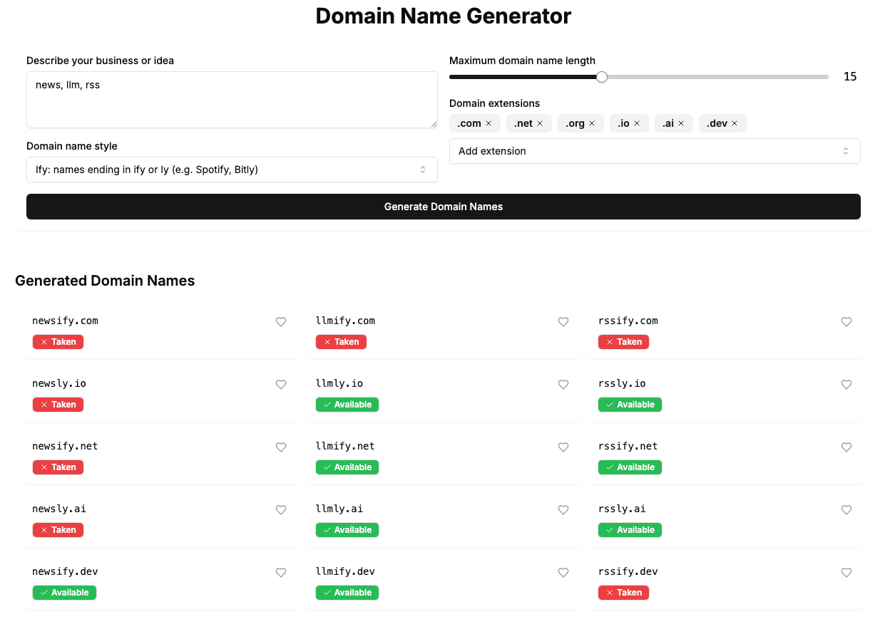 Generate domain name with prompt: news, llm, rss